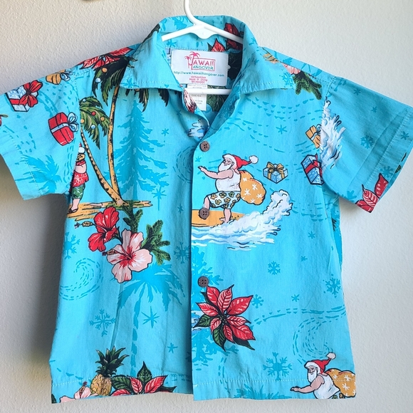 Hawaii Hangover Set -Boy's Holiday Collection SANTA Surfing Shirt & Short, Sz 4 - Picture 2 of 6